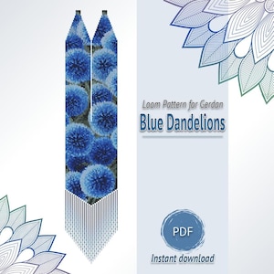 Blue Dandelions Gerdan Pattern PDF, Loom Beaded Necklace Design, Seed Bead Chart