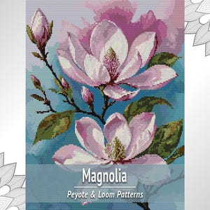 Pink Magnolia Bead Tapestry PDF, Peyote and Loom Pattern, Floral Beadwork Design image 1