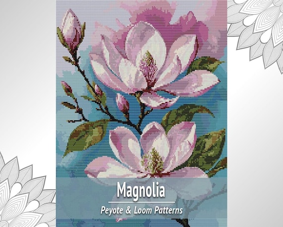 Pink Magnolia Bead Tapestry PDF, Peyote and Loom Pattern, Floral Beadwork Design