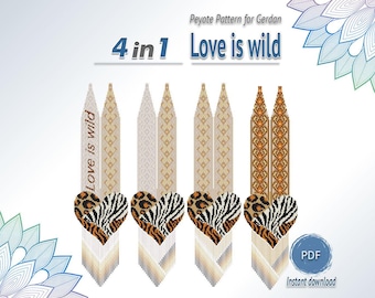 Animal Print Peyote Necklace Pattern PDF, Heart Gerdan Bead Design, 4-Pattern Set