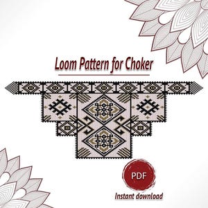 Black White Gold Beaded Fringe Choker Pattern PDF, Loom Necklace Chart