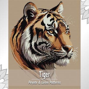 Tiger Bead Tapestry Pattern PDF, Peyote and Loom Portrait Chart