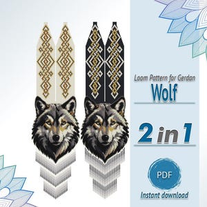 Loup Gerdan, motif PDF, collier de perles sur métier à tisser, motif animalier