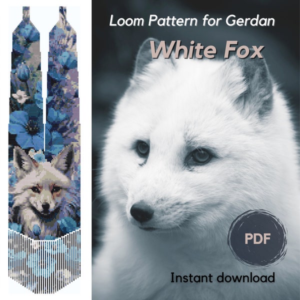 White Fox bead necklace pattern, Arctic Fox loom pattern, PDF pattern beaded gerdan, Preciosa Rocailles beads traditional Ukrainian necklace