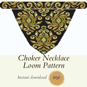 Beaded Choker Necklace pattern, PDF beading loom pattern based on Preciosa Rocailles 11/0 seed beads, Bead weaving pattern
