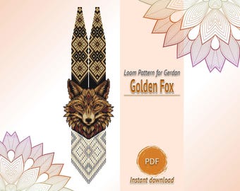 Golden Fox Beaded Necklace Pattern PDF, Loom Gerdan Design, Animal Beadwork Chart