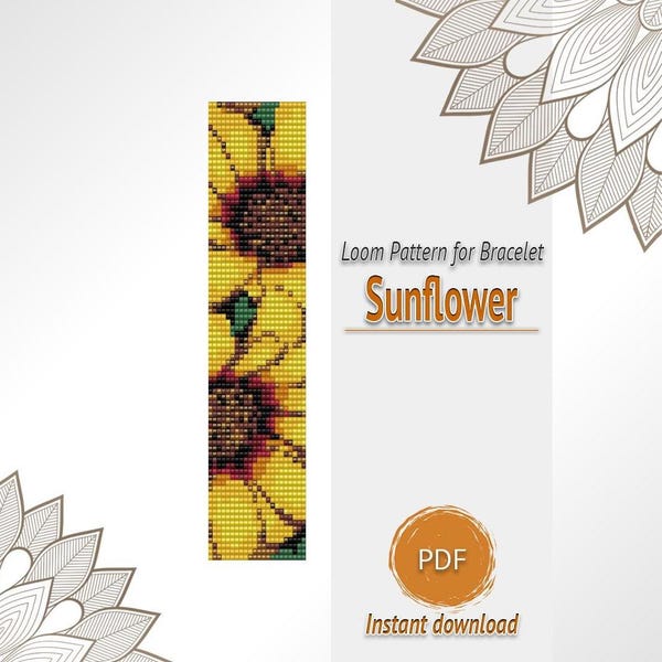 Sunflower Loom Bracelet Pattern PDF, Seed Bead Floral Design