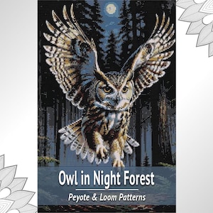 Patrón de tapiz de cuentas de búho en el bosque nocturno, telar y gráfico de peyote en PDF