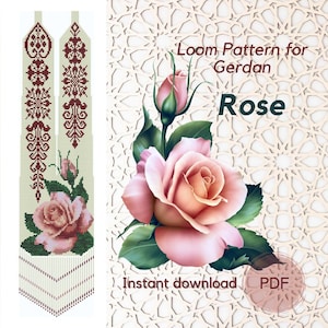 Gerdan beaded necklace pattern, Rose beading loom pattern, PDF pattern beaded blooming rose gerdan, Traditional Ukrainian necklace