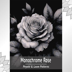 Padrão de tapeçaria em miçangas com rosas monocromáticas em PDF, gráfico para tear e peyote
