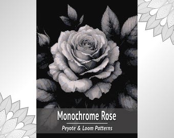 Monochrome Rose Beading Tapestry Pattern PDF, Loom & Peyote Chart