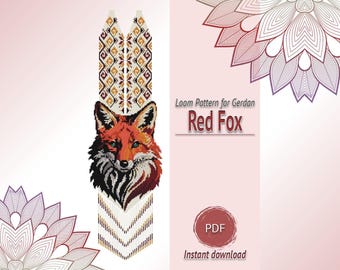 Red Fox Gerdan Necklace Pattern, Loom Beading PDF, Wildlife Seed Bead Chart