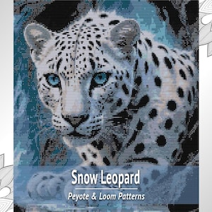 Patrón de tapiz de cuentas de leopardo de las nieves, telar de animales y gráfico de peyote en PDF