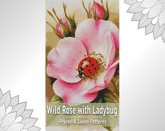 Wild Rose Ladybug Bead Tapestry Pattern PDF, Loom and Peyote Chart