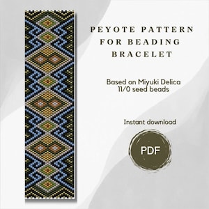 Beaded bracelet pattern, PDF beading peyote pattern based on Miyuki Delica 11/0 seed beads, Bead weaving pattern, Art jewelry pattern