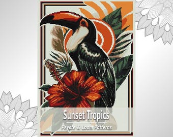 Patrón de tapiz de cuentas de tucán en PDF, telar y peyote