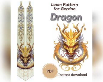 Dragon Necklace beaded pattern, Symbol of 2024 beading loom pattern, PDF pattern beaded gerdan, Bead weaving traditional Ukrainian necklace