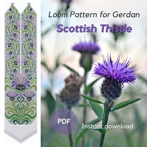 Scottish Thistle necklace beaded pattern, Bead Thistle loom pattern, PDF pattern beaded gerdan, Bead weaving traditional Ukrainian necklace