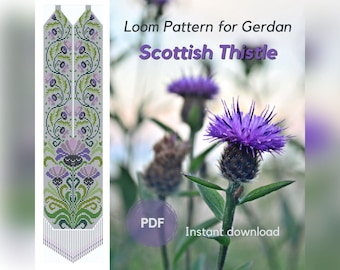 Scottish Thistle necklace beaded pattern, Bead Thistle loom pattern, PDF pattern beaded gerdan, Bead weaving traditional Ukrainian necklace
