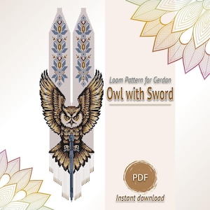 Owl with Sword Necklace Pattern, Loom Beading PDF, Wildlife Bead Jewelry Chart