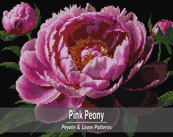 Pink Peony Seed Bead Tapestry Pattern, 2 in 1 Loom and Peyote Chart PDF