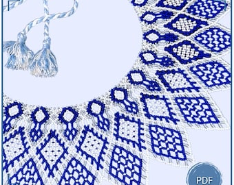 Beaded Collar Pattern PDF, Blue and White Lace Necklace Chart, Netting Beadwork Design
