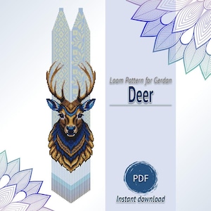 Patrón de collar de ciervo Gerdan, PDF de abalorios en telar, gráfico de cuentas de semillas de vida silvestre