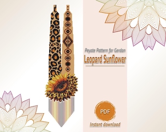 Sunflower Leopard Necklace Pattern, Peyote Beading PDF, Seed Bead Chart