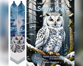 Snow Owl beaded necklace pattern, PDF beading loom pattern based on Preciosa Rocailles #11 seed beads, Traditional Ukrainian gerdan necklace