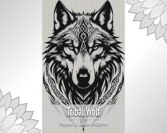 Tribal Wolf Tapestry Pattern PDF, Loom and Peyote Bead Chart, Wolf Beadwork Design