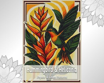 Hummingbird Bead Tapestry Pattern, Tropical Bird PDF, 2 in 1 Peyote & Loom Chart
