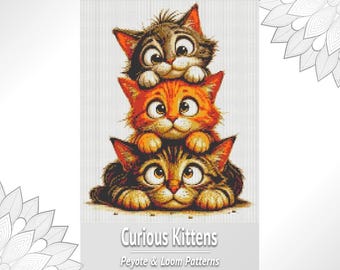 Kitten Stack Tapestry Pattern PDF, Cat Loom and Peyote Bead Chart, Animal Beadwork Design