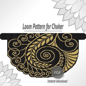 Fougère dorée, motif ras de cou à franges et perles PDF, tableau des colliers sur métier à tisser