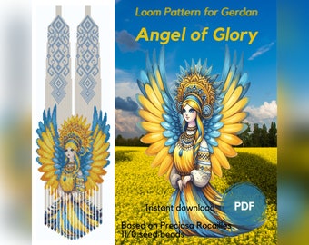 Angel of Glory beaded necklace pattern, PDF beading loom pattern based on Preciosa Rocailles beads, Traditional Ukrainian gerdan necklace