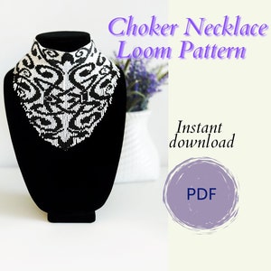 White and Brown Beaded Choker Pattern PDF, Elegant Scrollwork Design, Seed Bead Loom Necklace, DIY Jewelry Beading Pattern