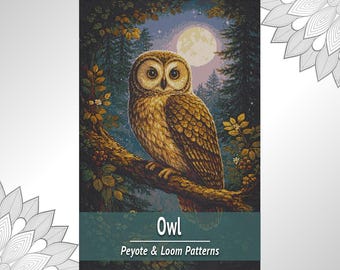 Owl Moon Bead Tapestry Pattern PDF, Loom and Peyote Chart