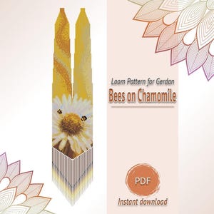 Bienen und Kamille Perlen Halskette Muster PDF, Loom Gerdan Design, Floral Perlenarbeit Chart