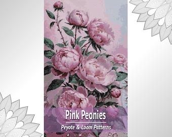 Pink Peonies Bead Tapestry Pattern PDF, Loom and Peyote Chart