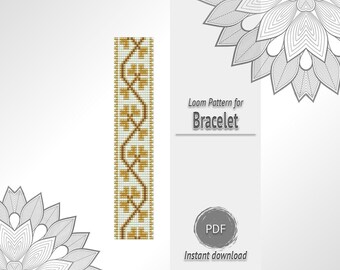 White Gold Bead Bracelet Ornament Pattern, Geometric Seed Bead Loom Chart PDF