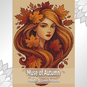 Perlenstickmuster „Herbstliche Muse“, Perlenstickvorlage für ein Herbstmädchenporträt, Web- und Peyote-Design