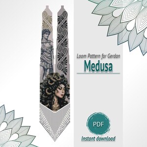 Modèle de collier Méduse Gorgone en perles tissées sur métier à tisser, diagramme de Gerdan fantastique, fichier de conception de bijoux gothiques en perles