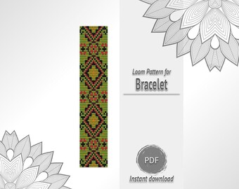 Green Bead Bracelet Ornament Pattern, Geometric Seed Bead Loom Chart PDF