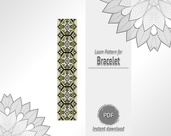 Green White Bead Bracelet Ornament Pattern, Geometric Seed Bead Loom Chart PDF