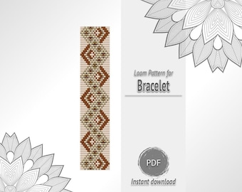 Beige Diamond Bead Bracelet Pattern, Seed Bead Loom Chart PDF