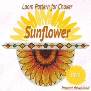 Sunflower Choker Pattern PDF, Yellow Fringe Necklace Design, Miyuki Delica & Preciosa Beads, DIY Seed Bead Jewelry, Instant Download