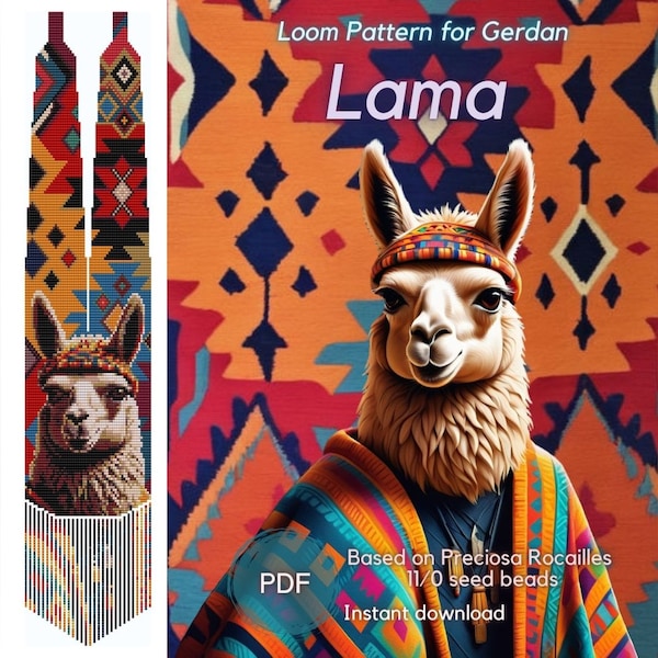 Lama beaded necklace pattern, PDF beading loom pattern based on Preciosa Rocailles 11/0 seed beads, Traditional Ukrainian gerdan necklace