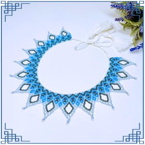 Beaded Netting Collar Pattern PDF, Ukrainian Sylyanka Necklace Design, Light Blue Beadwork Tutorial, Lace Statement Jewelry DIY