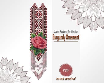 Rose Gerdan Pattern PDF, Loom Beaded Necklace Chart, Folk Floral Beadwork Design