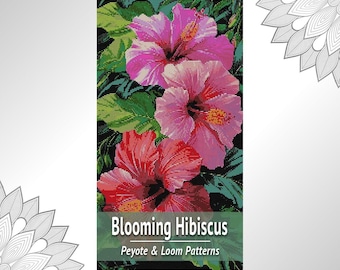 Hibiscus Bead Tapestry Pattern, Floral Loom and Peyote Beading Chart PDF