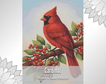 Cardinal Bird Bead Tapestry Pattern PDF, Loom and Peyote Chart